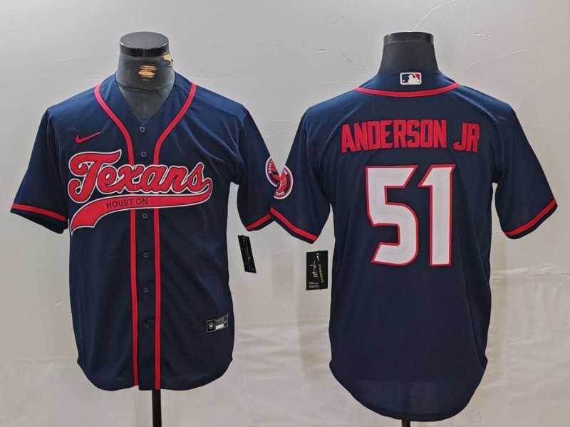 Men%27s Houston Texans #51 Will Anderson Jr Navy With Patch Cool Base Stitched Baseball Jersey